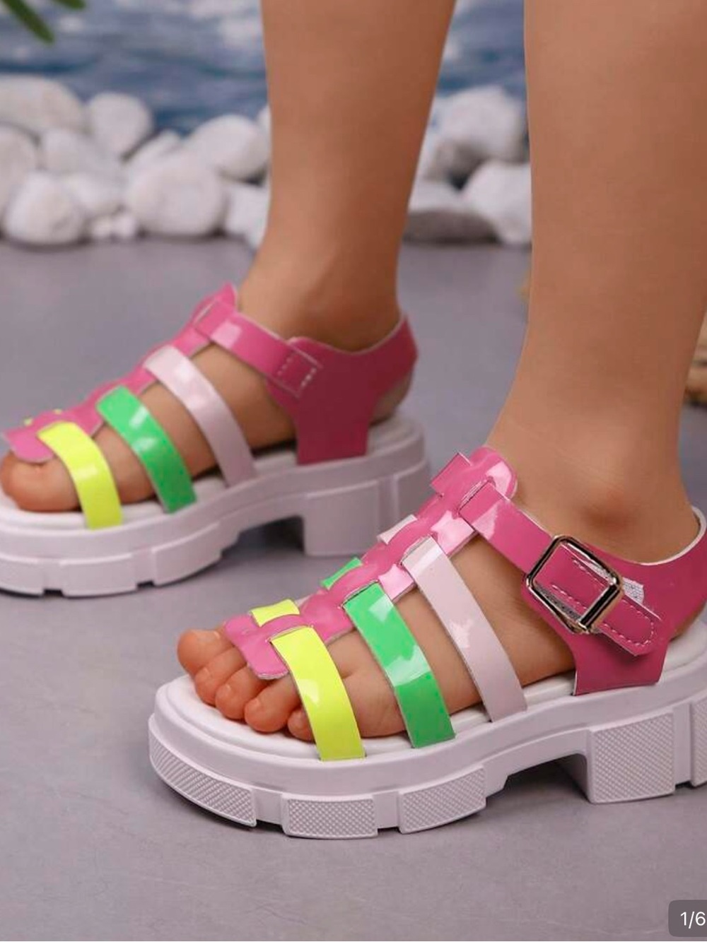 Women’s Pink Multi-Color Strappy Platform Sandals